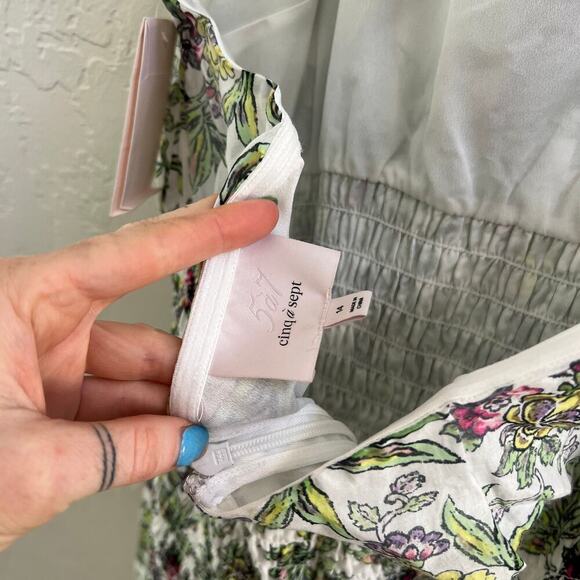 NEW $495 Cinq a Sept White Green Floral Printed Halter Fit + Flare Midi Dress - Picture 4 of 4